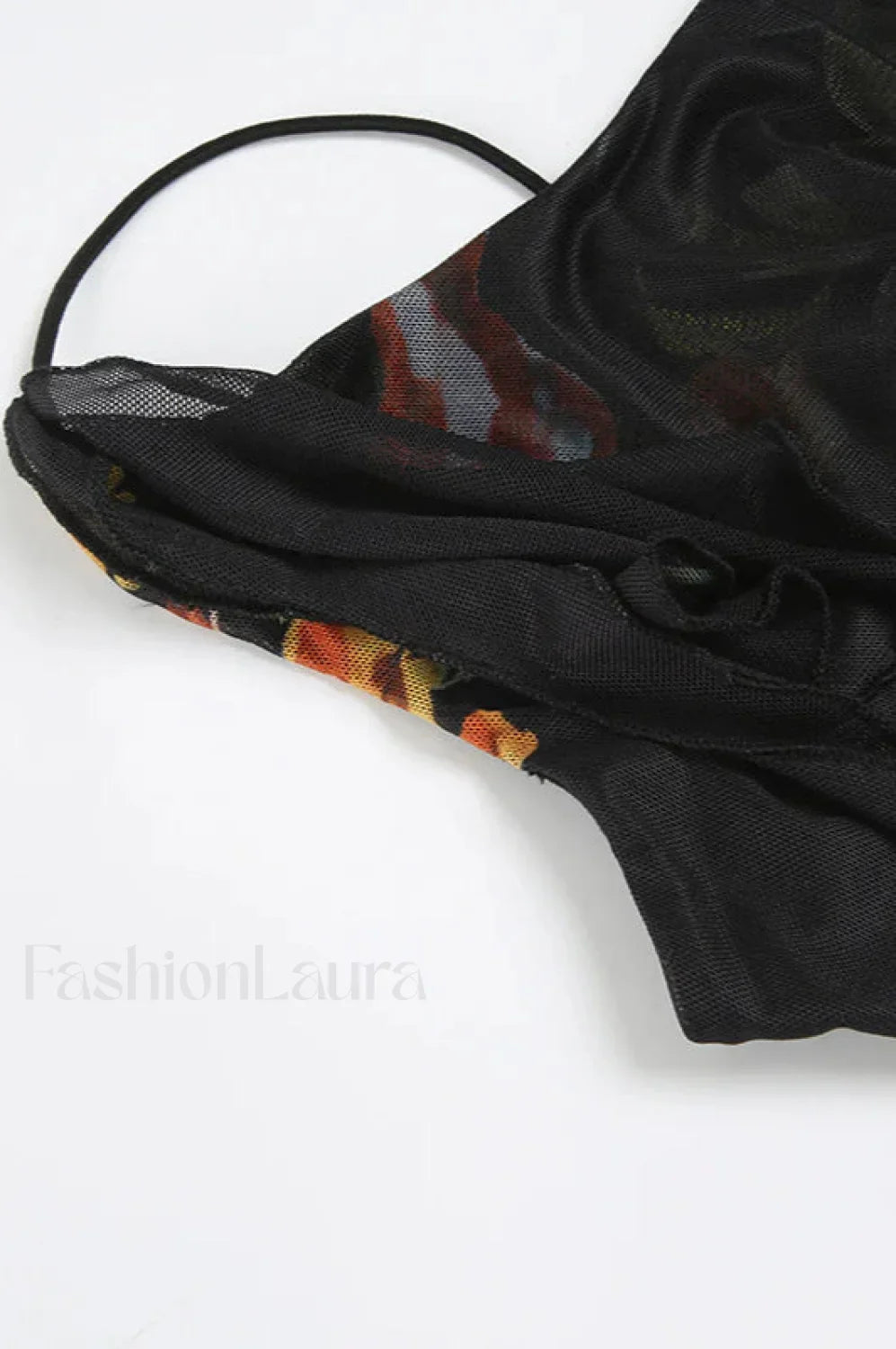 Mesh Stitching Irregular Pleated Plant Print Maxi Dress