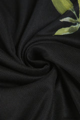 Mesh Stitching Irregular Pleated Plant Print Maxi Dress