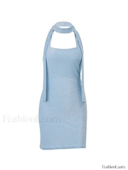 Metallic Halter Bodycon Mini Dress Mini Dresses