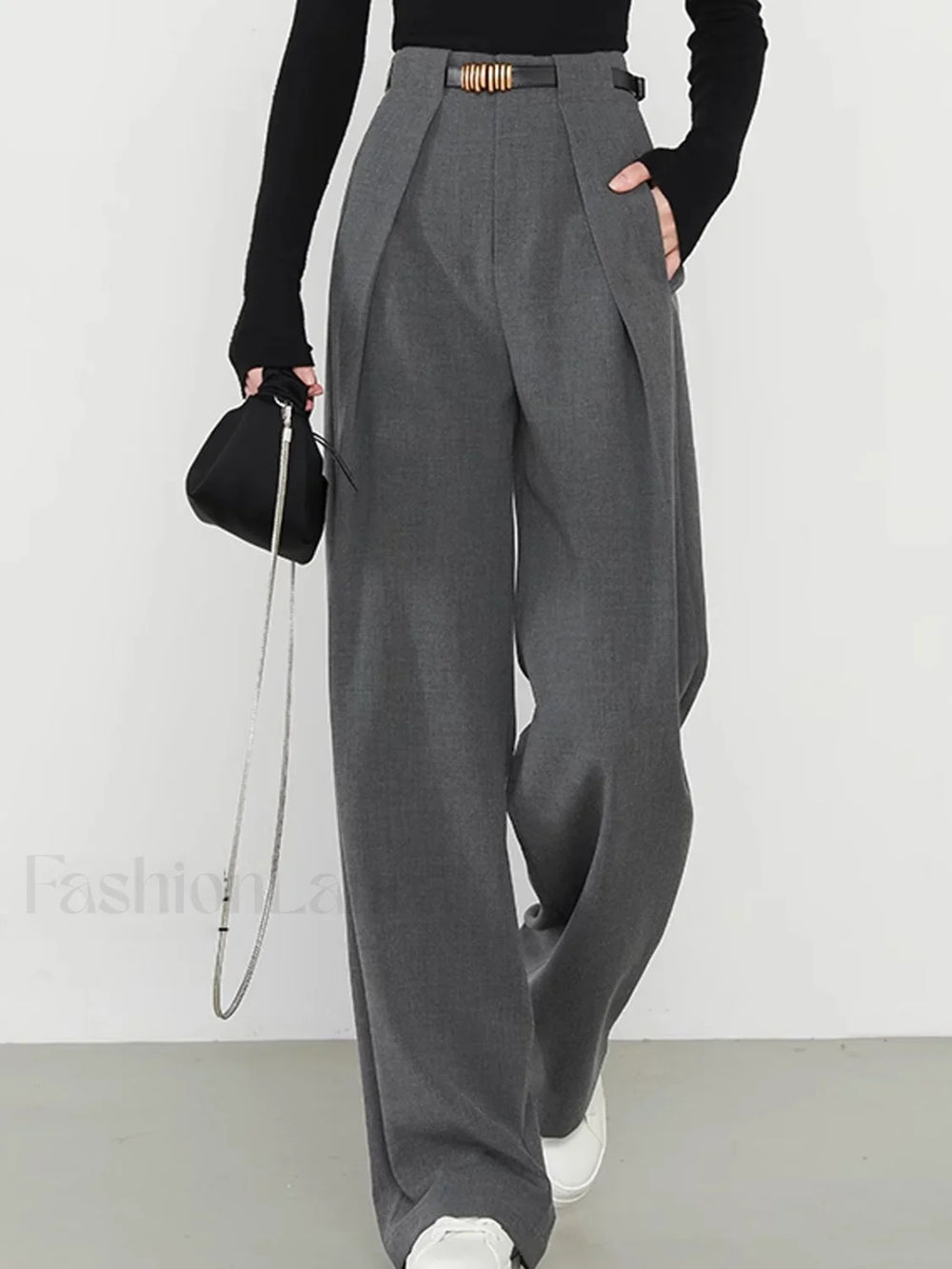 Middle Waist Solid Trendy Pocket Straight Leg Pants Pants