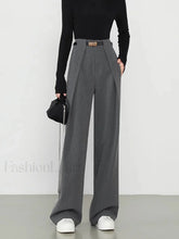 Middle Waist Solid Trendy Pocket Straight Leg Pants Grey / XS Pants