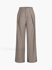 Middle Waist Solid Trendy Pocket Straight Leg Pants Khaki / XS Pants