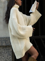 Minimalism Turtleneck Graceful Short Sweater Dress Sweaters L