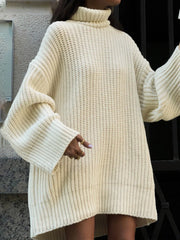 Minimalism Turtleneck Graceful Short Sweater Dress Sweaters L