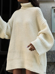 Minimalism Turtleneck Graceful Short Sweater Dress Sweaters L