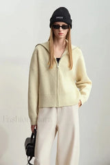 Minimalist Zipper Wool Ribbed Cardigan
