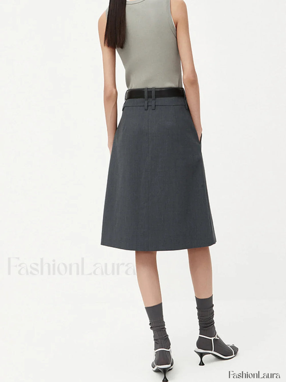 Minimlism Unbelted Graceful Midi Skirt Skirts