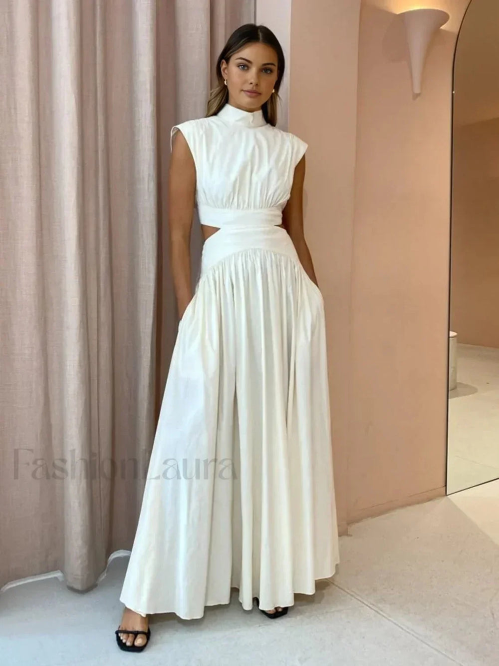 Mock Neck Cut Trendy Out Long Dress Dresses