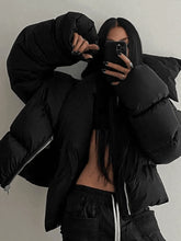 Muffler Scarf Detail Black Puffer Jacket Black / S Jackets