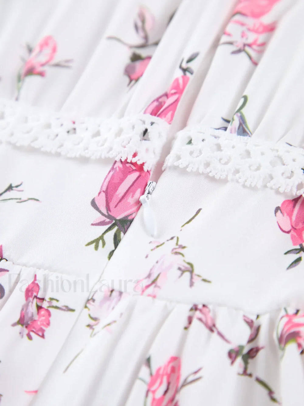 Multi Floral Lace Trendy Trim Short Dress Dresses