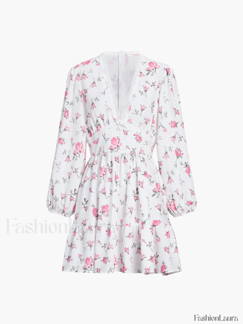 Multi Floral Lace Trendy Trim Short Dress Dresses