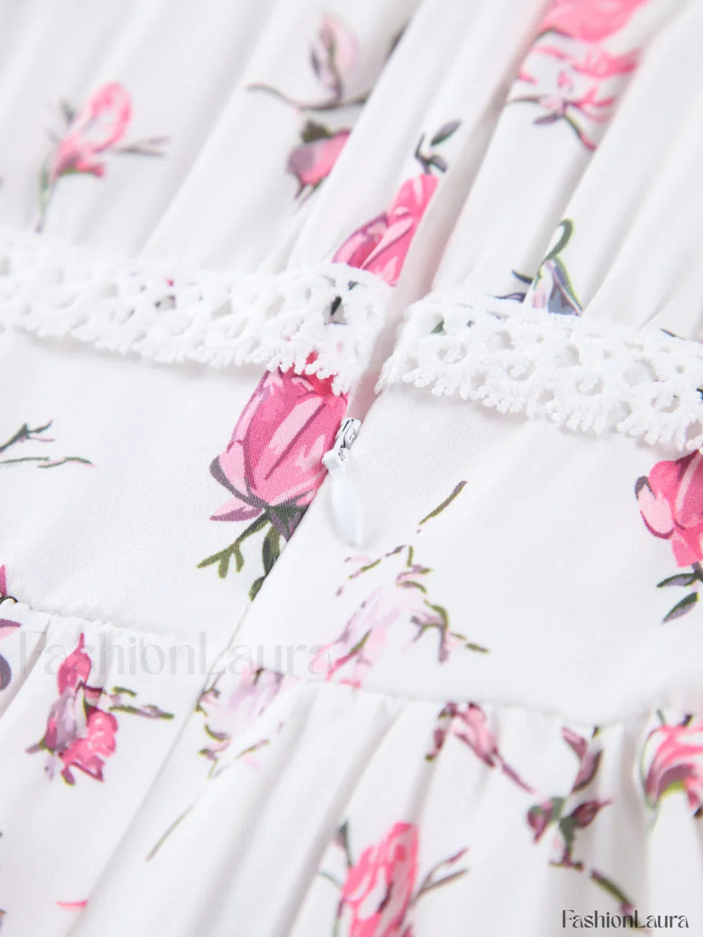 Multi Floral Lace Trendy Trim Short Dress Dresses