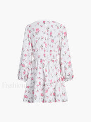 Multi Floral Lace Trendy Trim Short Dress Dresses