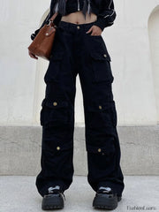 Multi Pockets Vintage Baggy Cargo Jeans Black / M Cargo Jeans