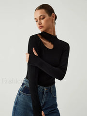 New Era Halter Cutout Modern Long Sleeve Knit Top Sweaters L