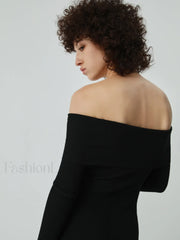 Nostalgia Off Shoulder Long Modern Sleeve Long Sweater Dress Sweaters L