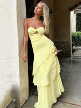 Off Shoulder Hollow Ruffle Maxi Dress Yellow / S