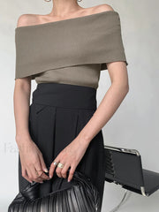 Off Shoulder Stretch Graceful Knit Top Sweaters L
