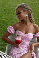 One Shoulder Floral Split Slim Fit Floral Dress