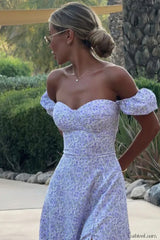 One Shoulder Floral Split Slim Fit Floral Dress