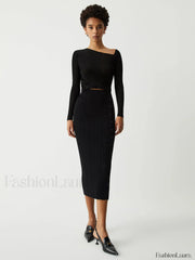 One Shoulder Off Trendy Knit Midi Dress Dresses