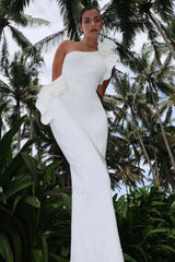 One Shoulder Ruffled Floral Knit Maxi Dress