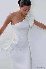 One Shoulder Ruffled Floral Knit Maxi Dress