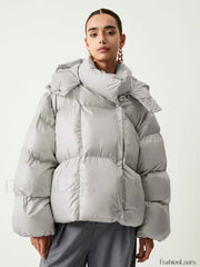Open Collar Quilted Trendy Hooded Puffer Coat Down Coats