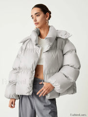 Open Collar Quilted Trendy Hooded Puffer Coat Down Coats