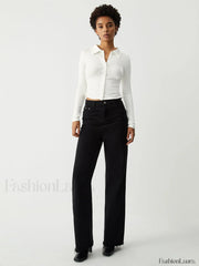 Open Collar Ruched Trendy Long Sleeve Shirt T Shirts