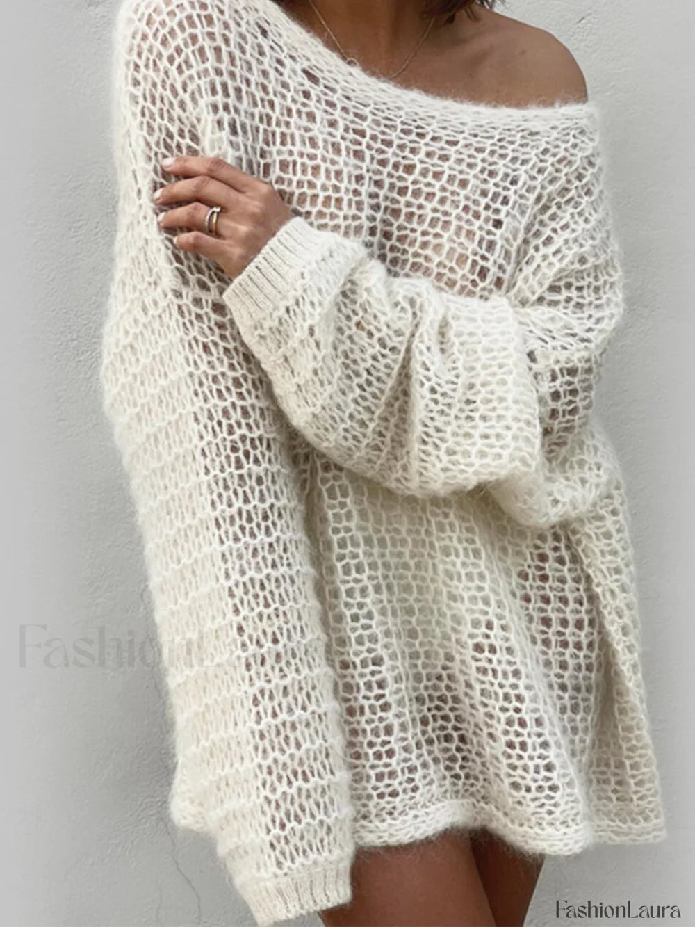 Open Knit Graceful Oversized Sweater Off White / XS Sweaters L