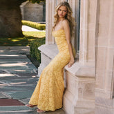Orange Lace Up Maxi Dress Yellow / S
