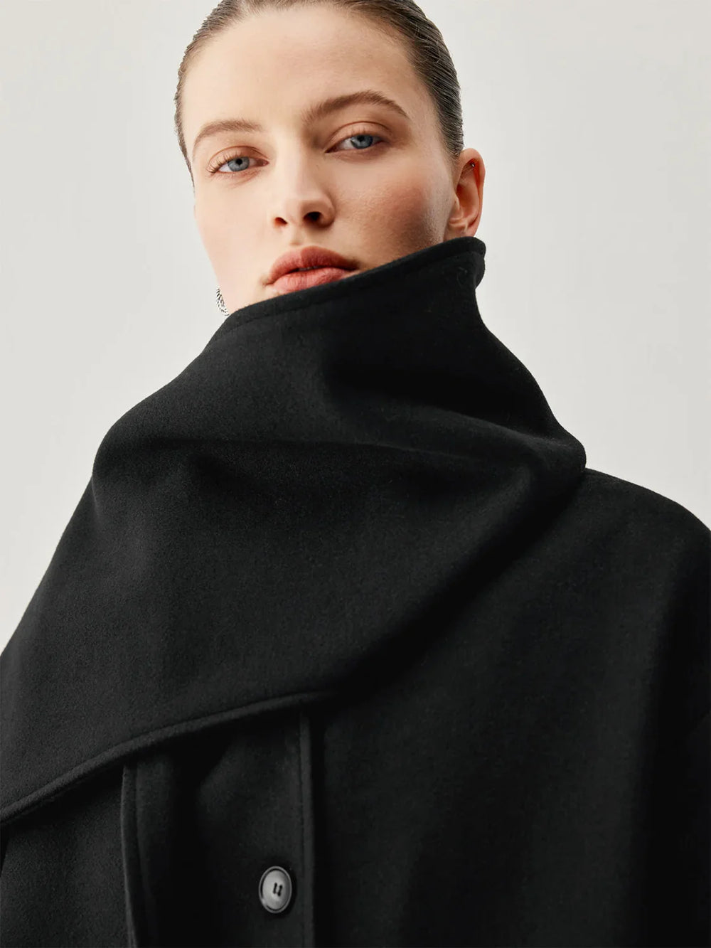 Oversized Button down Wool Coat Modern with Matching Fringed Scarf Wool Coats