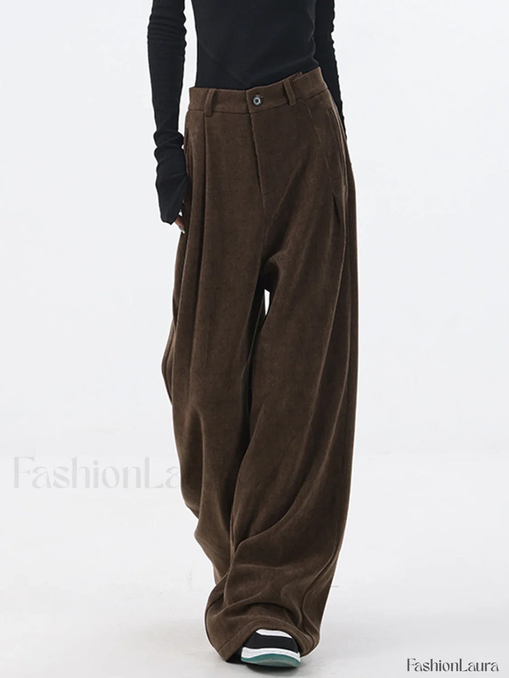 Oversized Corduroy Pleated Trendy Wide Leg Pants Brown / XS Pants