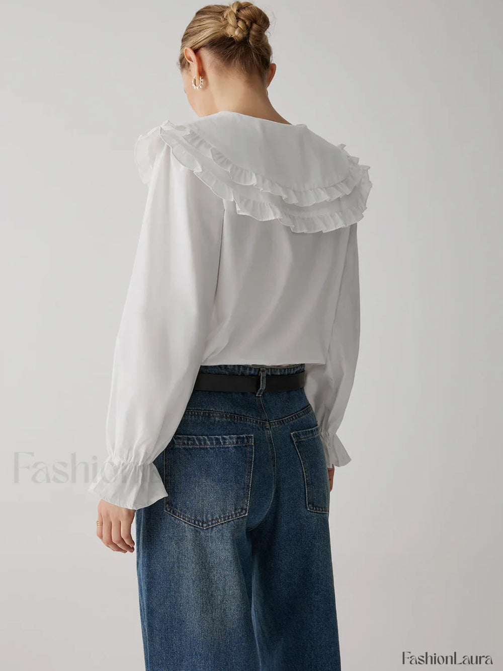 Oversized Lace Collar Trendy Button Ruffle Shirt White / XL Shirts
