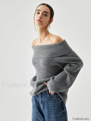 Oversized Overfold Off Trendy Shoulder Knit Sweater Sweaters L