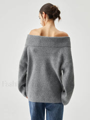 Oversized Overfold Off Trendy Shoulder Knit Sweater Sweaters L