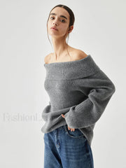 Oversized Overfold Off Trendy Shoulder Knit Sweater Sweaters L