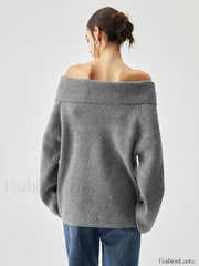 Oversized Overfold Off Trendy Shoulder Knit Sweater Sweaters L