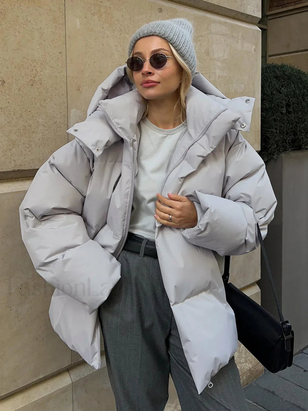 Oversized Quilted Graceful Puffer Down Coat Grey / S Down Coats