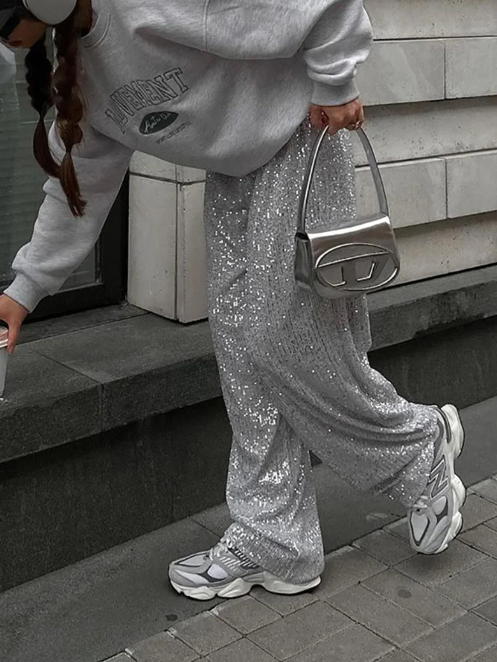 Oversized Sequin Graceful Straight Leg Pants Pants