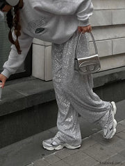 Oversized Sequin Graceful Straight Leg Pants Pants