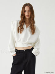 Oversized Solid Graceful Long Sleeve Blouse White / XS Blouses