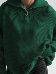 Oversized Utility Graceful Zippered Sweater Sweaters L
