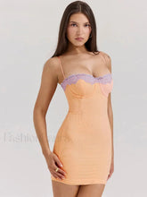 Panelled Backless Stretch Mini Dress Orange / S