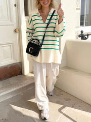 Paris In Graceful Spring Stripe Sweater Sweaters L
