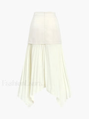 Patchwork Asymmetrical Pleated Trendy Buttoned Midi Skirt Skirts