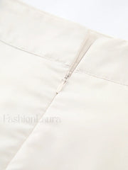 Patchwork Asymmetrical Pleated Trendy Buttoned Midi Skirt Skirts