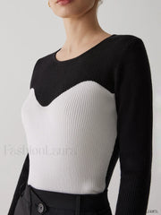 Patchwork Contrast Graceful Crew Neck Sweater Sweaters L