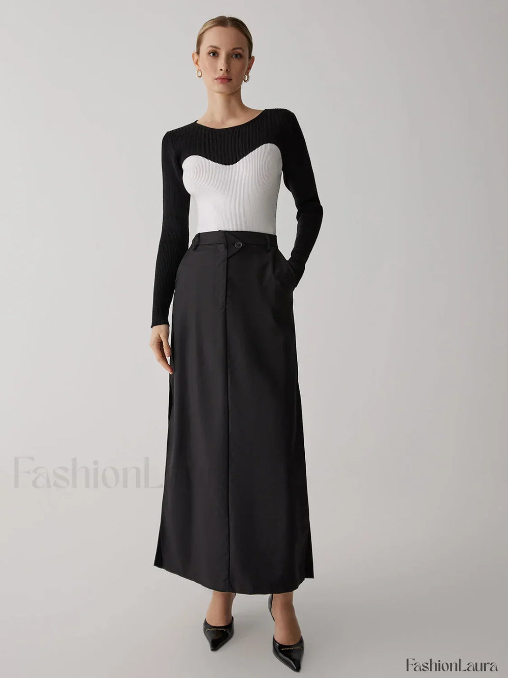 Patchwork Contrast Graceful Crew Neck Sweater Sweaters L